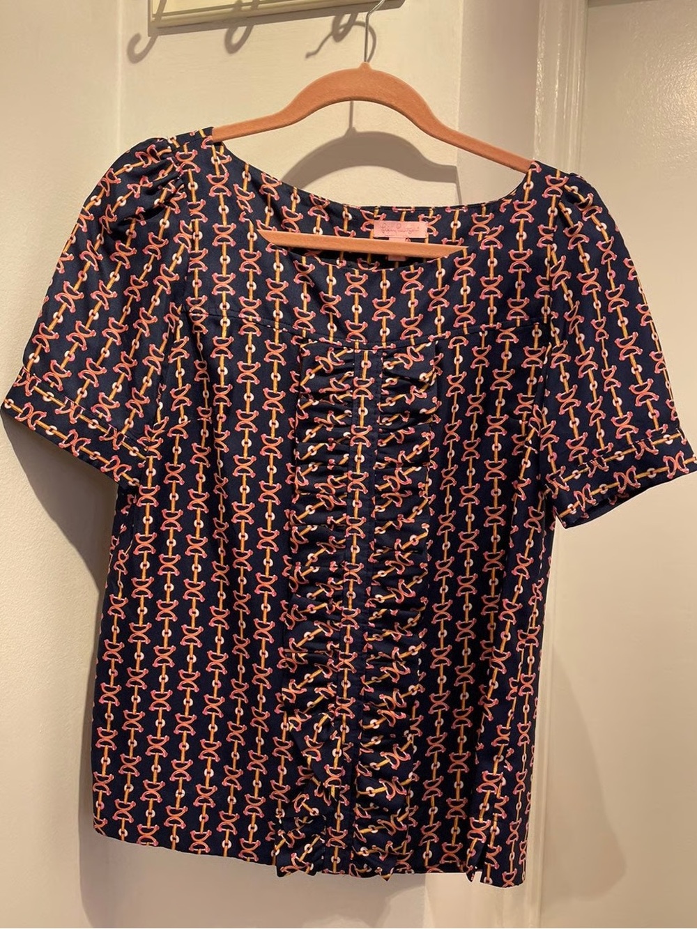 Lilly Pulitzer Navy and Pink Patterned Top